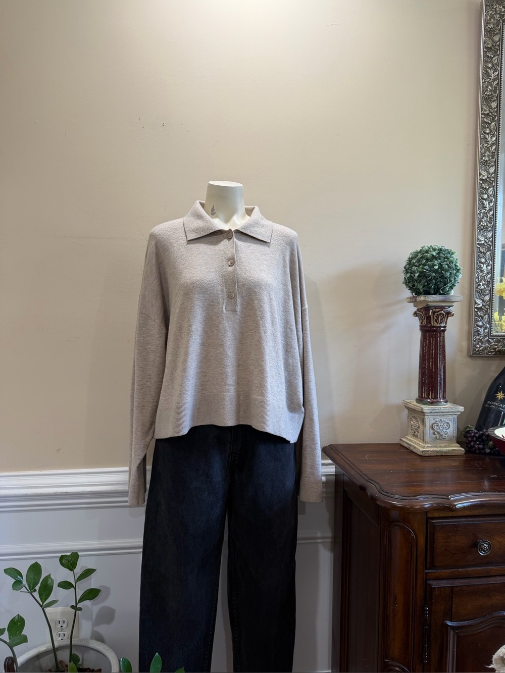 Weekday Light Beige Polo Knit Sweatshirt